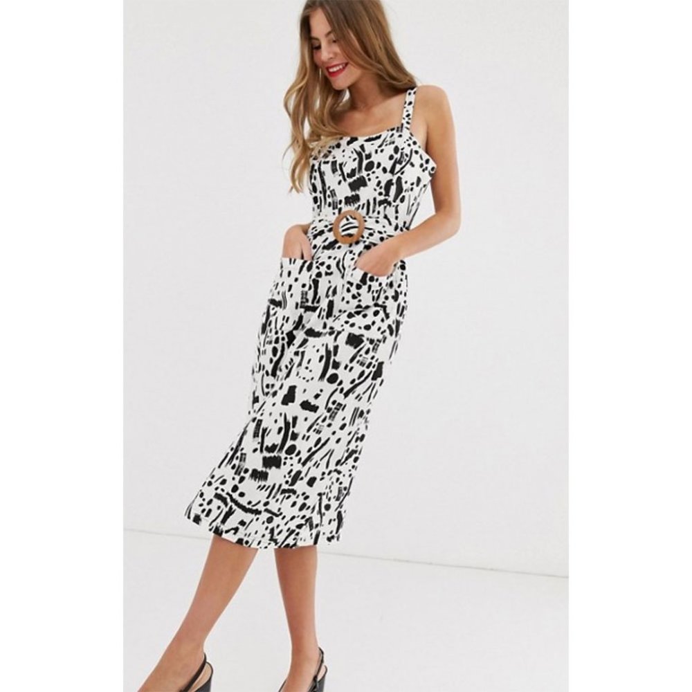 ASOS Black and white square neck midi sundress NWT
